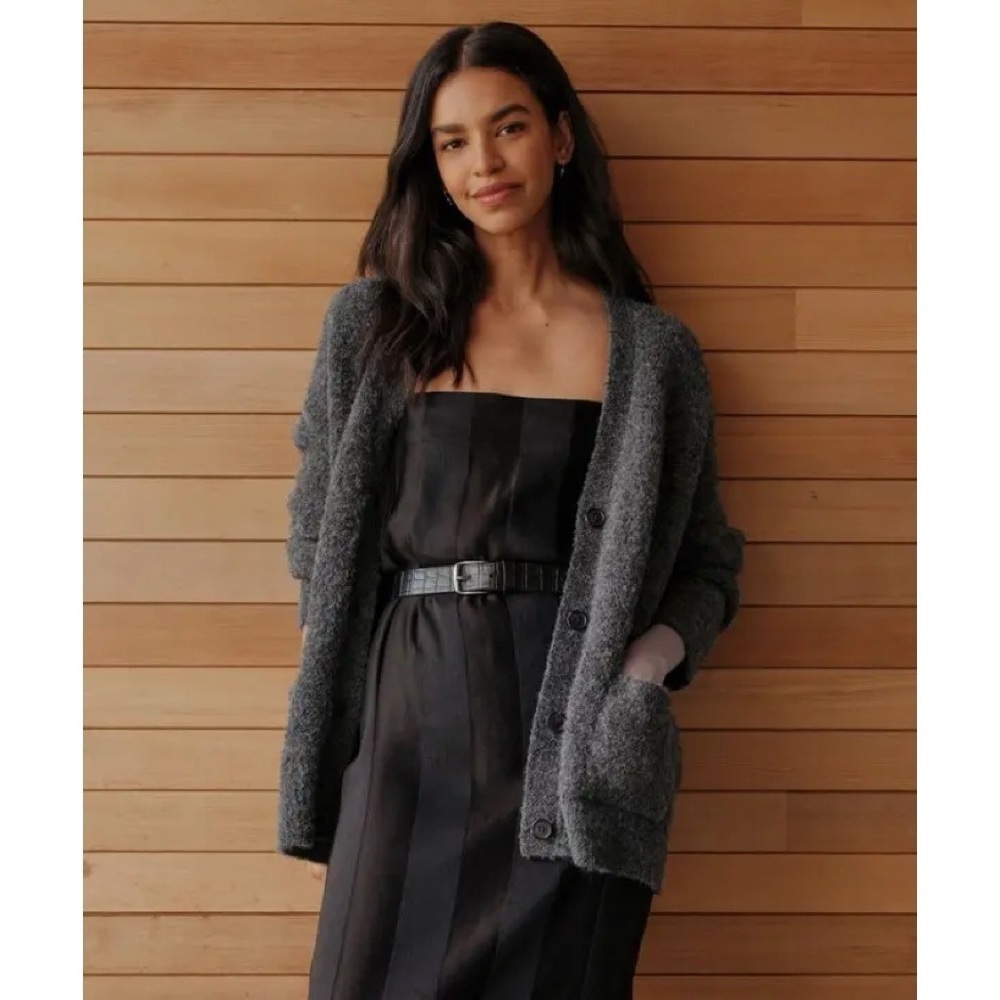 Jenni Kayne • Boucle Cocoon Cardigan Sweater Charcoal dark grey alpaca